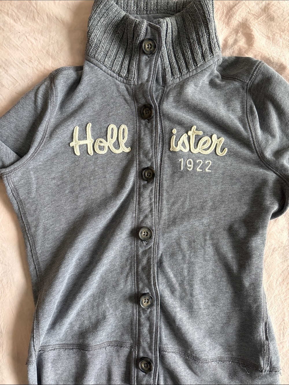 Y2K Vintage Hollister Button Up Mock Neck Fleece Cardigan Jacket Large - Picture 5 of 5